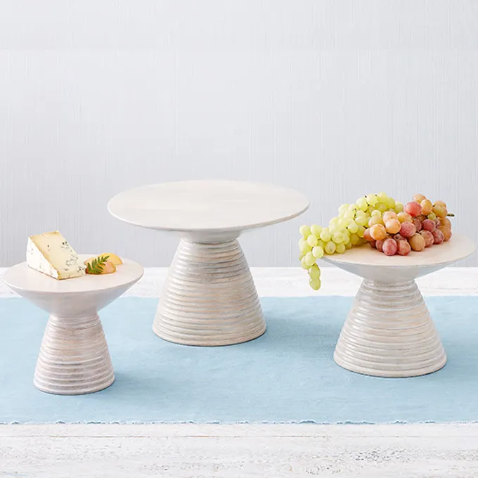 American Metalcraft MWPDS5 Pedestal Stand, Sun-Bleached Ribbed Wood, 5-1/4" H, Hampton Collection