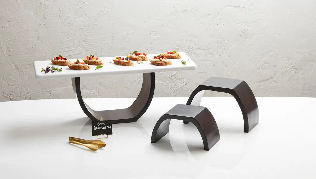 American Metalcraft MWR3 Set of 3 Arched Espresso Wood Display Risers, Black