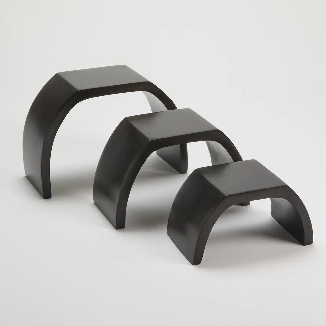 American Metalcraft MWR3 Set of 3 Arched Espresso Wood Display Risers, Black