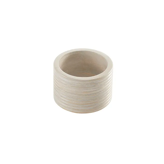 American Metalcraft MWRS6 Display Riser, Round 32-oz Sun-Bleached Ribbed Bowl on Wood Base, Beige, 1-Step