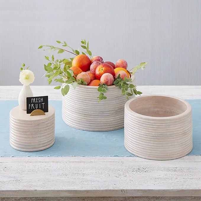 American Metalcraft MWRS9 Round Sun-Bleached Riser Bowl, 104 oz, Beige, Wood Base, 1-2 Step Hampton Collection