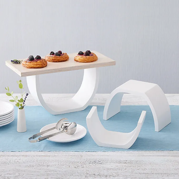 American Metalcraft MWRW3 White Wood Arch Display Riser Set – 3‑Step Curved White