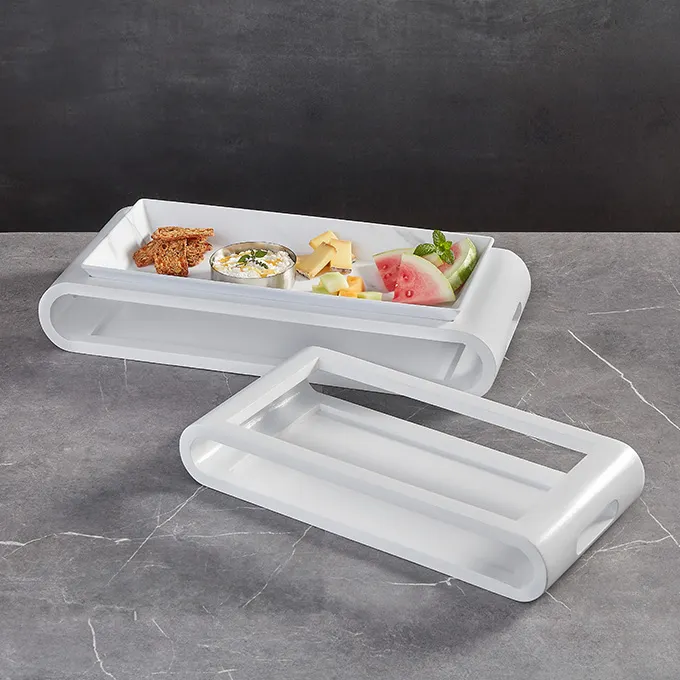 American Metalcraft MWTW17 Rectangular Wood Serving Tray, White, 17¼‑Inch Length