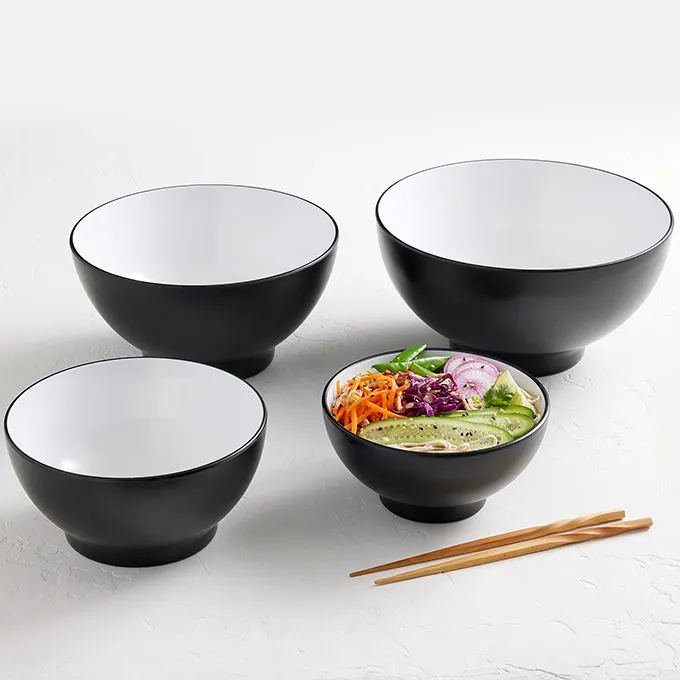 American Metalcraft NB85 - 9" Diameter 2-Quart (85 oz) Round Melamine Plastic Bowl, Two‑Tone Black/White Dinnerware