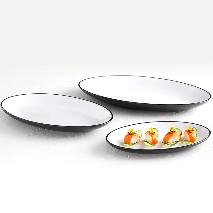 American Metalcraft NP18 Plastic Serving Platter - Oval 18" L x 12" W Melamine, Two-Tone Black/White Dinnerware
