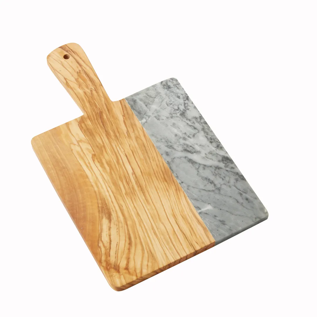 American Metalcraft OWBG15 Serving Peel Board – 10" L x 9" W x ½" H Wood with Gray Marble Inlay, Handle Table Display