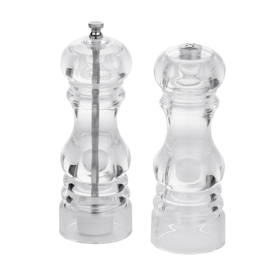 American Metalcraft PMSA62 Salt & Pepper Shaker And Mill Set, 6‑Inch Clear Acrylic Condiment Dispenser