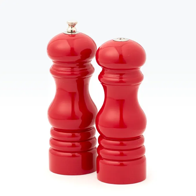 American Metalcraft PMSR62 Salt and Pepper Shaker & Mill Set, 6 Inch Height, Wood, Red Finish