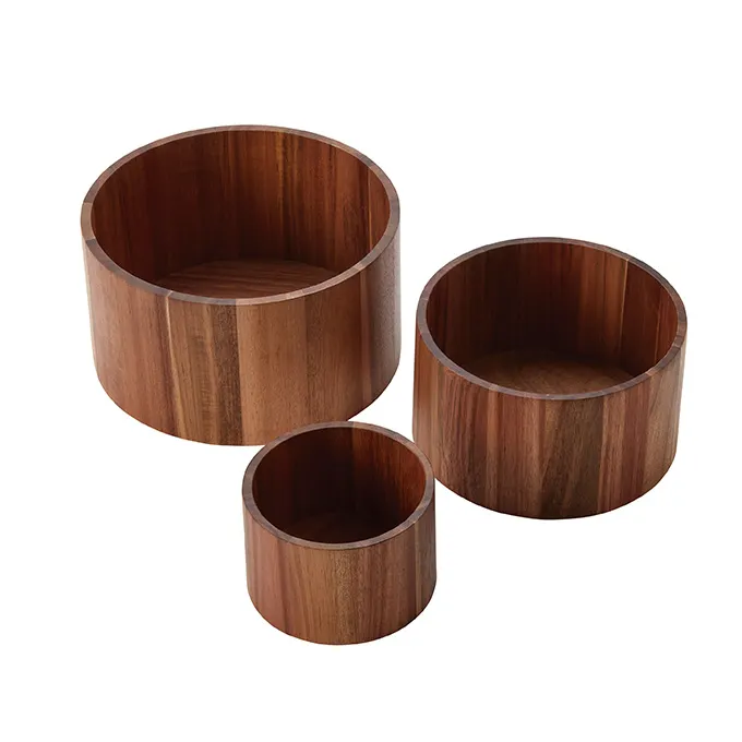 American Metalcraft RARS3 - 3-Piece Round Acacia Wood Risers, Brown Finish, Wood Base - Set