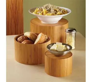 American Metalcraft RBRS3 - 3-Piece Round Bamboo Riser Set, Natural, 6"x4", 9"x5", 11"x6", Wood Base