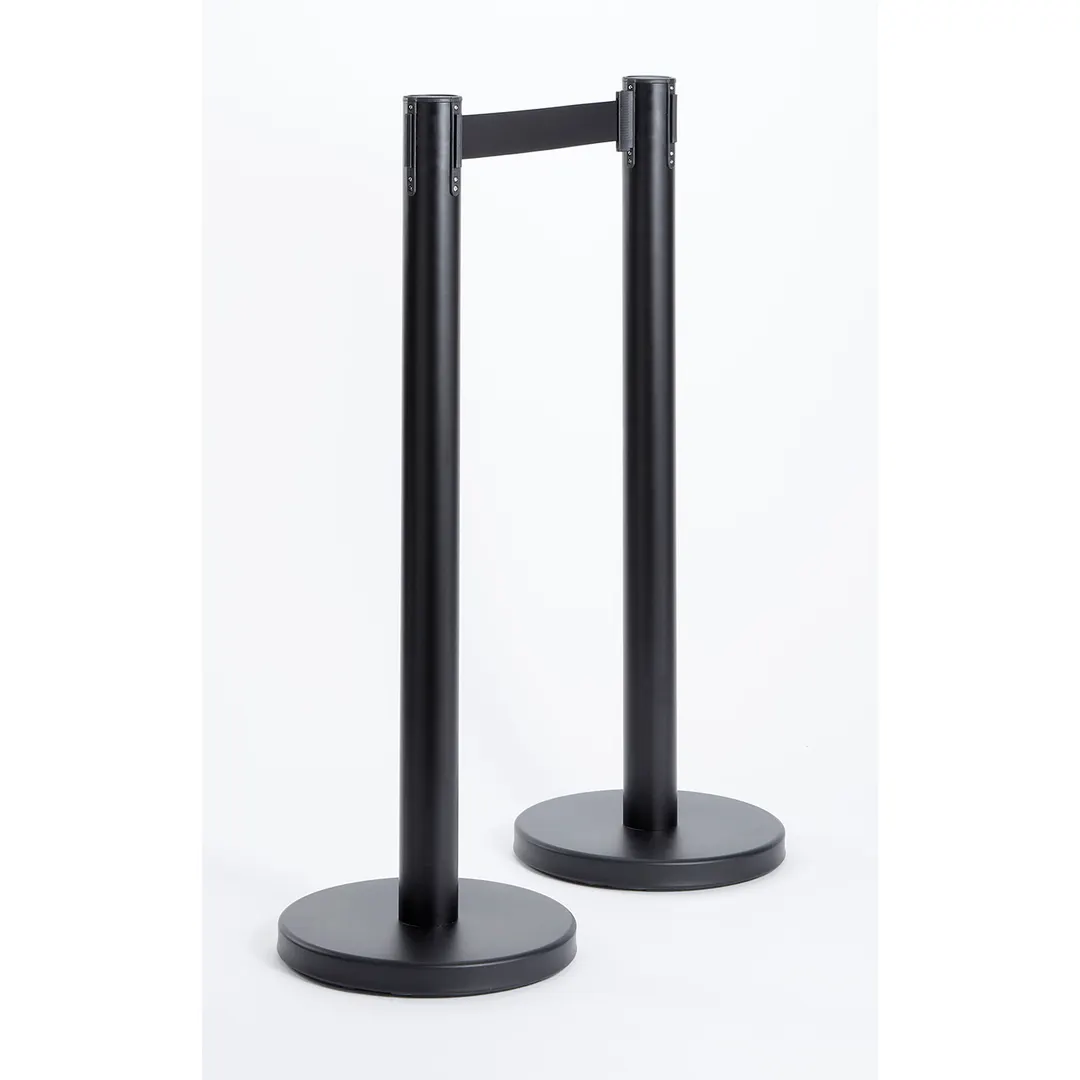 American Metalcraft RBSBL Barrier System Set, Black Coated Steel Bases, 2 × 35¼" Stainless Posts