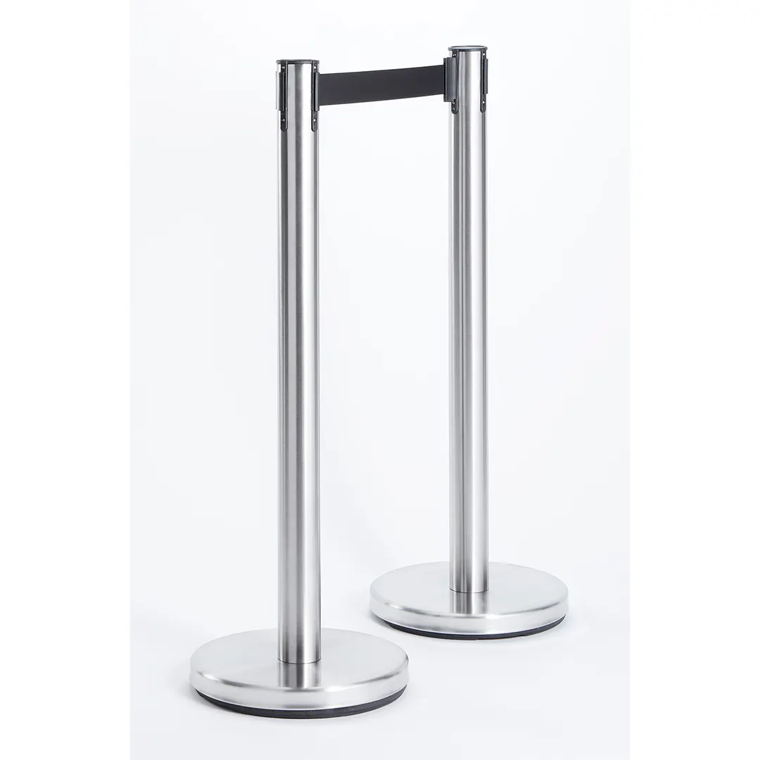 American Metalcraft RBSS Barrier System Portable Set, 2 12.5" x 35¼" Stainless Steel Posts, 84" Nylon Tape