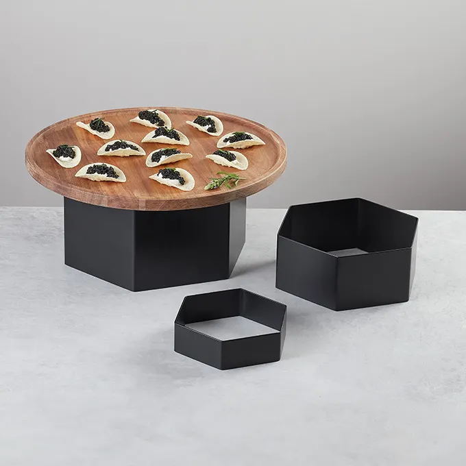 American Metalcraft RHB3 Hexagonal Black Display Riser Set – 3‑Piece, Premium Metal Construction