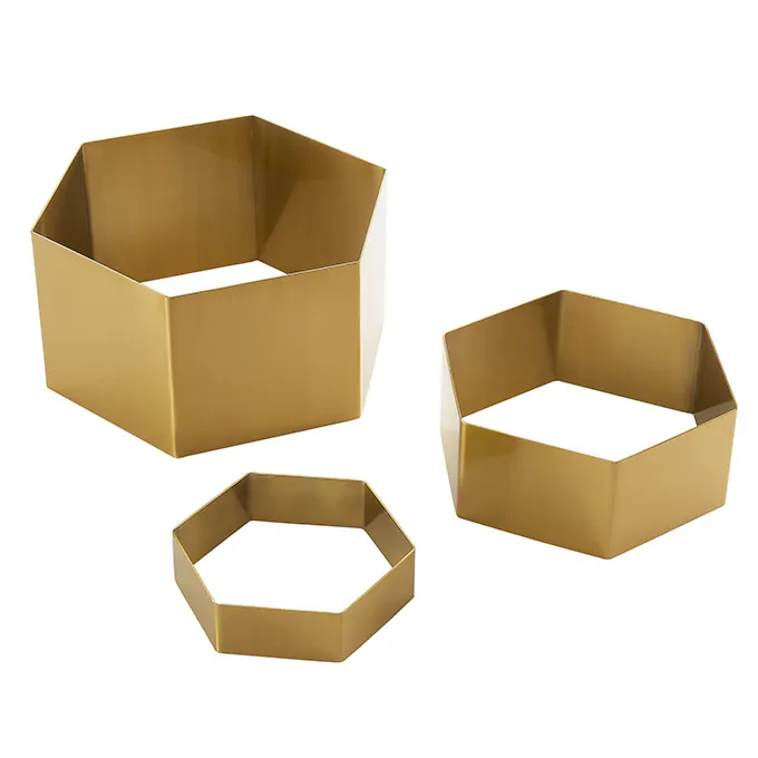 American Metalcraft RHG3 Hexagonal Gold Display Riser Set, 3‑Step 3‑Piece Tabletop Stand