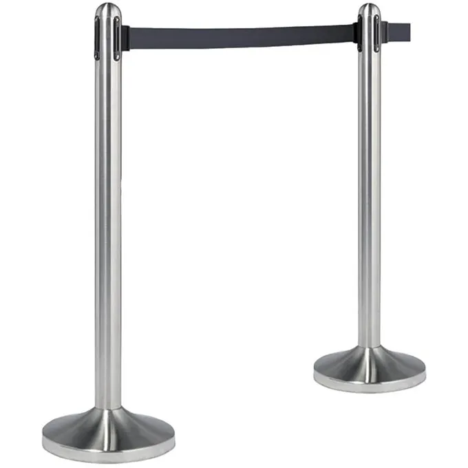 American Metalcraft RSRTBK Portable 15"x40" Stainless Post, Single 7‑Ft Black Nylon Retract Belt - Set