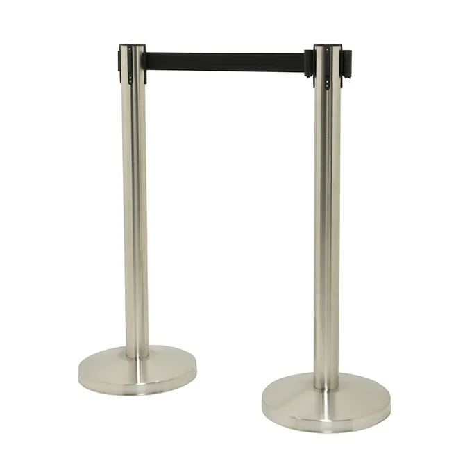 American Metalcraft RSRTLWCH Stanchion – 2 Brushed Stainless 37" x 13" Posts Silver 7‑Ft Black 84" Belt - Set