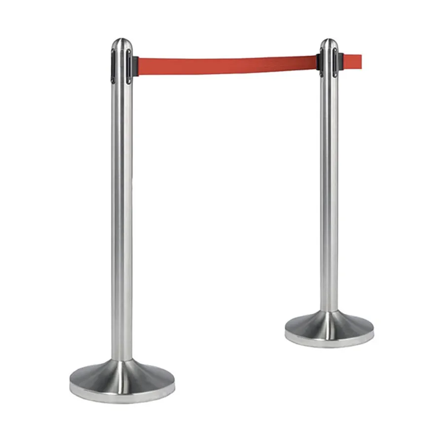 American Metalcraft RSRTRD Stanchion – 15" Dia x 40" Steel Post, 84" Red Nylon Belt, Single Belt - Set