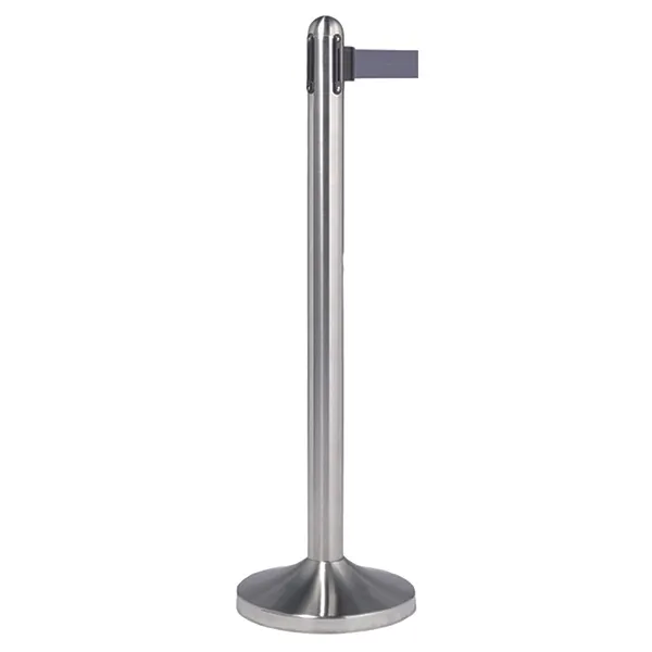 American Metalcraft RSRTRVSGYC2 Retractable Stanchion Post 40" H Brushed SS Base 84" Gray Nylon Belt