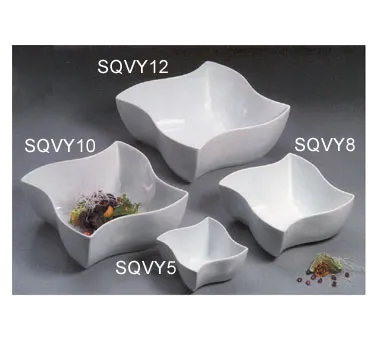 American Metalcraft SQVY10 Squavy Wavy Square Porcelain Bowl, 10½" Dia x 4⅜" H, 162 oz (5 qt) White