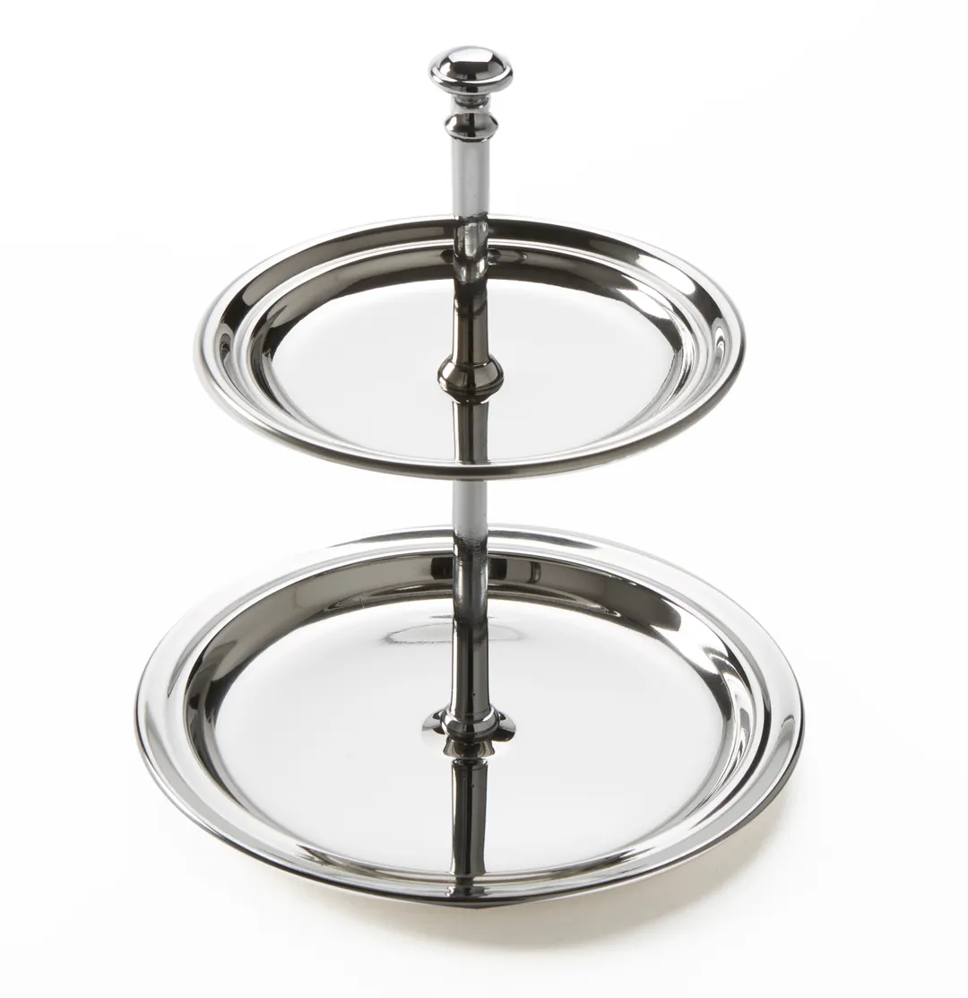 American Metalcraft STS2 2-Tier Round Display Stand, 7" Dia x 7.75" H, Steel Silver, 8" H Use