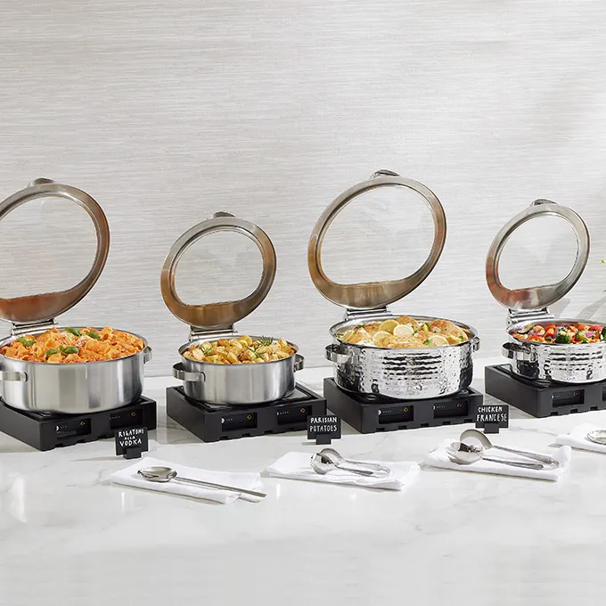 American Metalcraft SYNSRDHM13 5-Quart Round Hammered Stainless Steel Chafer, Synergy Collection