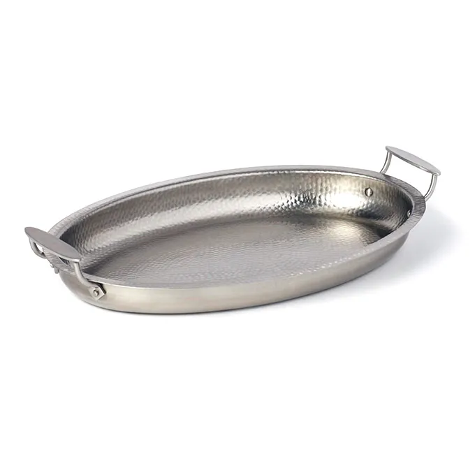 American Metalcraft THOV19 Oval Tray, 128 oz, 18.25" L × 12.38" W × 2" H, Hammered, Handles, 20"