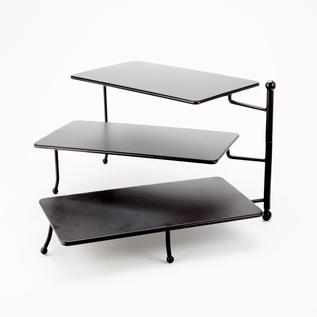 American Metalcraft TPREC3 3-Tier Display Stand, Black Metal, 17-3/8" L x 7.5" W x 10" H, Foldable, Hand-Wash Only