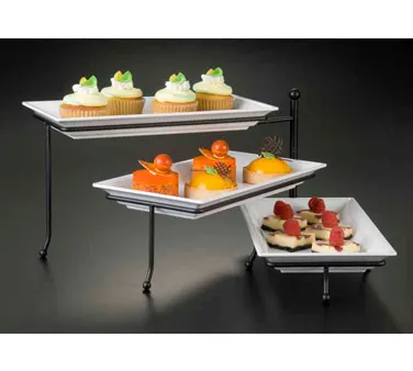American Metalcraft TTMEL3 3‑Tier Ironworks Display Stand Set, Black Wrought Iron Base