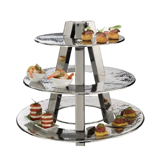 American Metalcraft TTS2319 Display Stand, 3‑Tier, 23" Dia x 19‑3/4" H, Stainless Steel, H 17‑20"