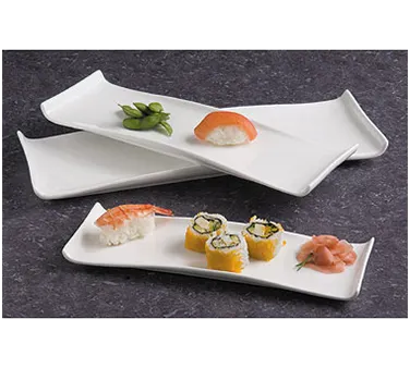 American Metalcraft WLD13 - 13.5" x 4.5" x 1" White Porcelain Rectangular Platter with Curved Ends