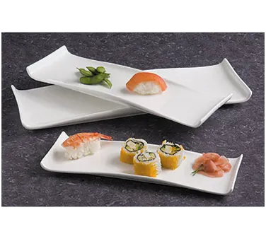 American Metalcraft WLD15 Rectangular White Porcelain Platter, 15½" L x 5" W x 1⅛" H, Curved Ends