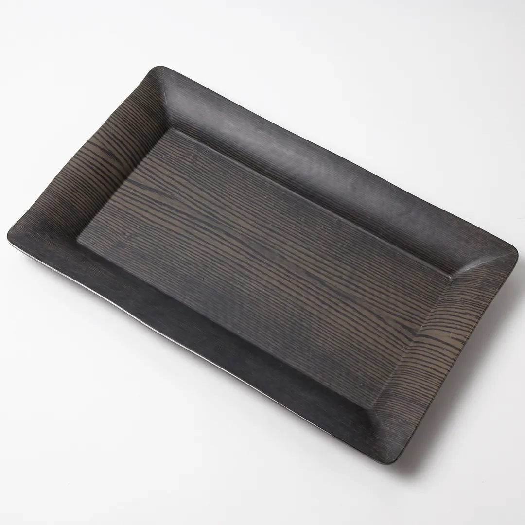 American Metalcraft WMEL23 Plastic Platter, 18" L x 8.25" W x 2" H Rectangular, Walnut Pattern Melamine