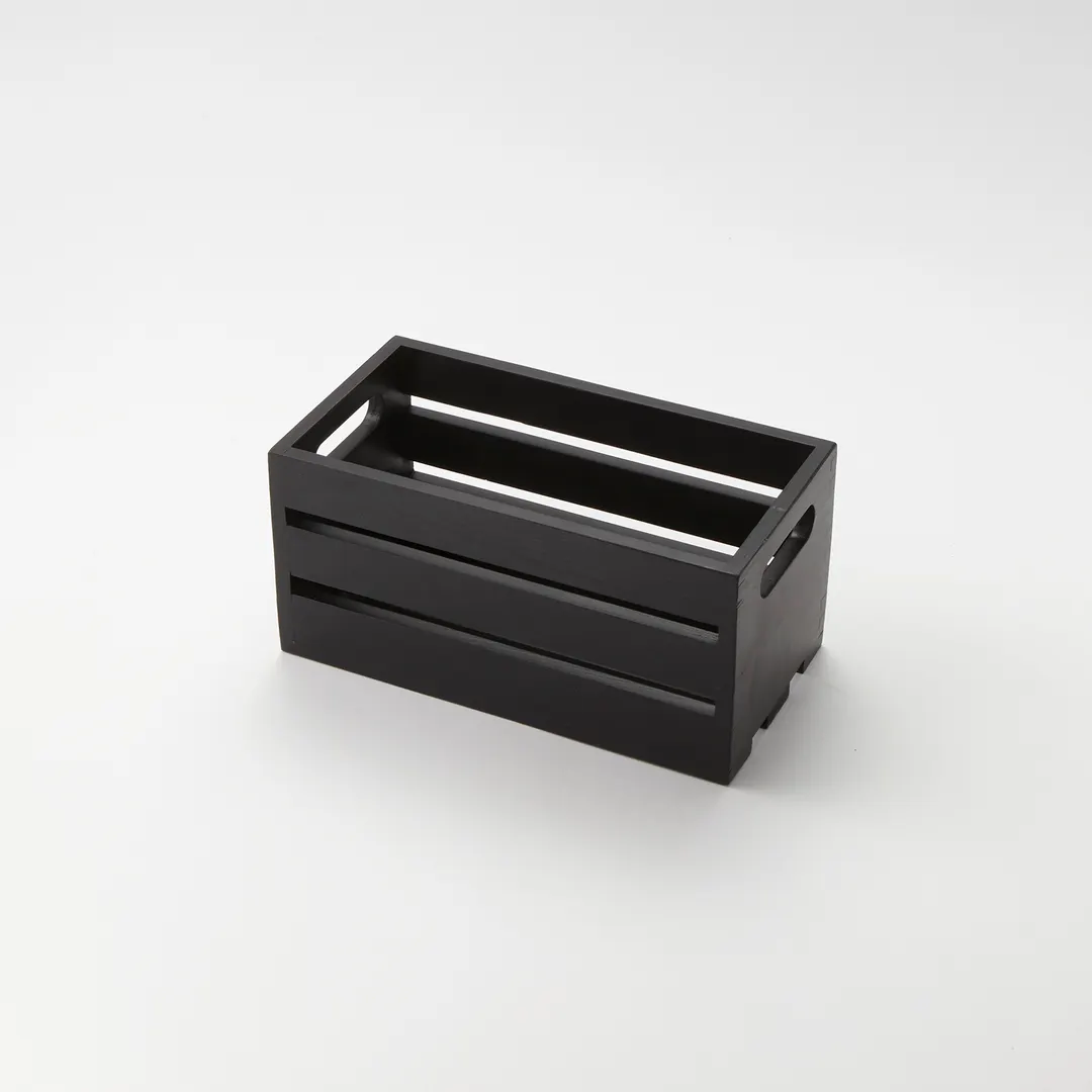 American Metalcraft WTBL12 Rectangular Wooden Serving Crate, 1/3 Size, 12.25" L x 6.25" W x 6" H, Black Hand Wash Only
