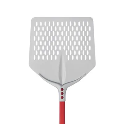 AMPTO 752F33A Square Perforated Pizza Peel, 13" x 13" Anodized Al, Red 59" Handle, Made In Italy