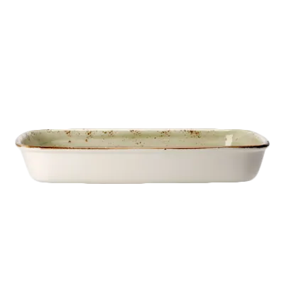 Steelite 11310331 Oblong Roaster, 4 Qt Green Ceramic, 14" x 12" x 2.125", 530°F Oven Safe - 6/Case