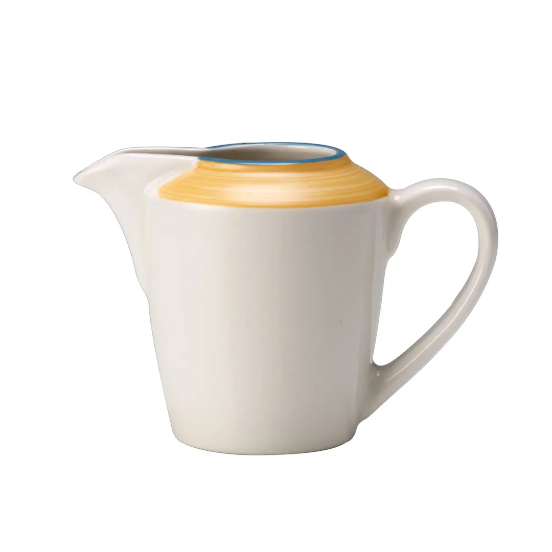 Steelite 15300838 Madison Jug Creamer 5.0 Oz, 4.75" x 8.2" Yellow Ceramic Oven Safe 530°F - 1 Dozen