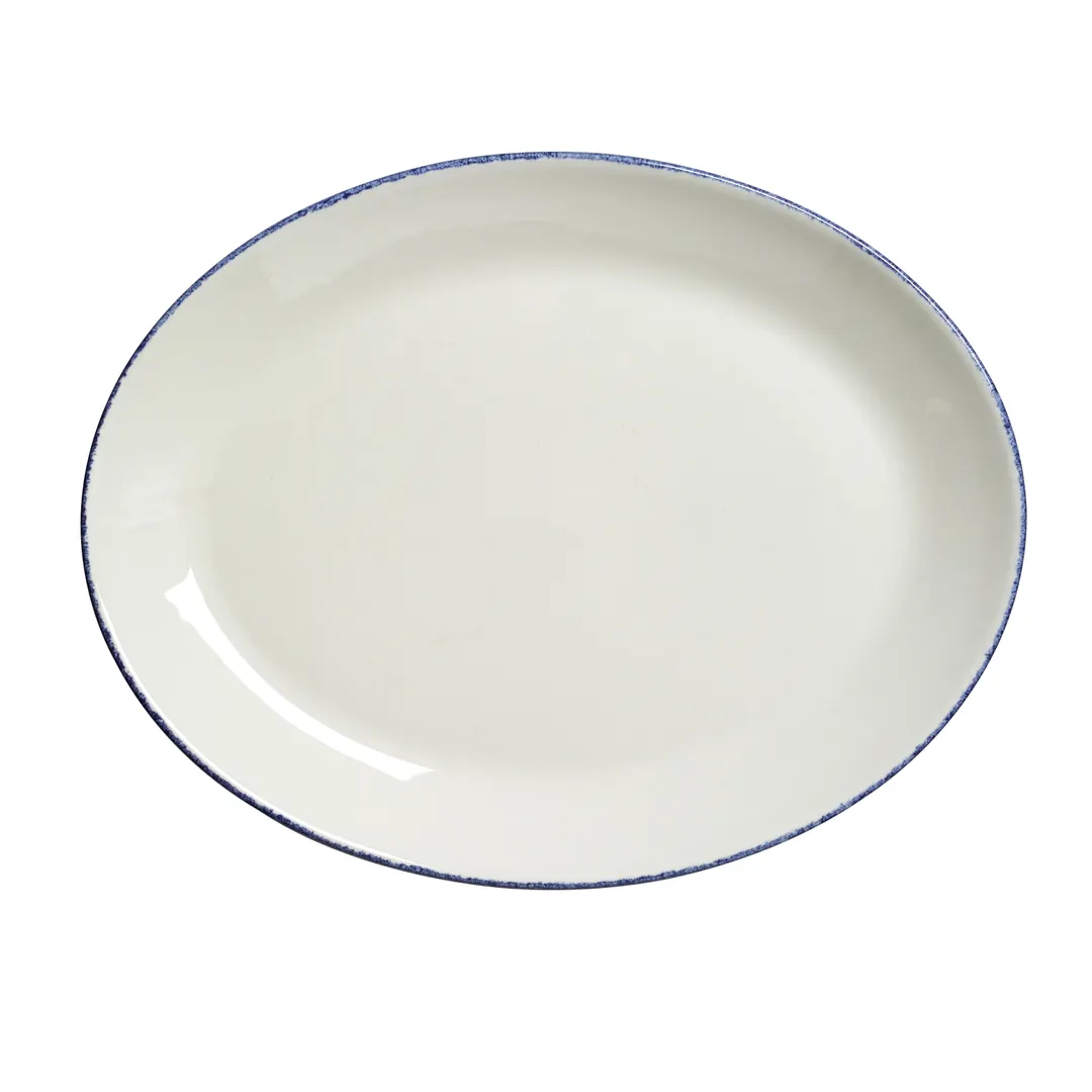 Steelite 17100142 Coupe Platter 12" x 9.375" x 1.13" Dapple Blue Vitrified Oven Safe 530°F - 1 Dozen