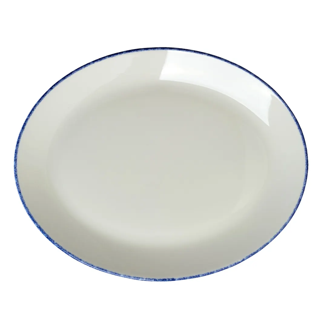 Steelite 17100145 - Oval Coupe Platter 13.5" x 10.5" x 1.0" Dapple Blue China 530°F - 1 Dozen