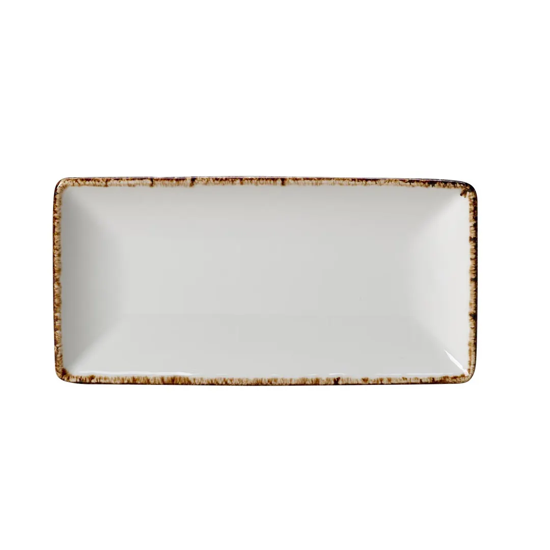 Steelite 17140618 - Dapple Brown Rectangle Platter 8" x 4", China, Oven Safe to 530°F - 6/Case