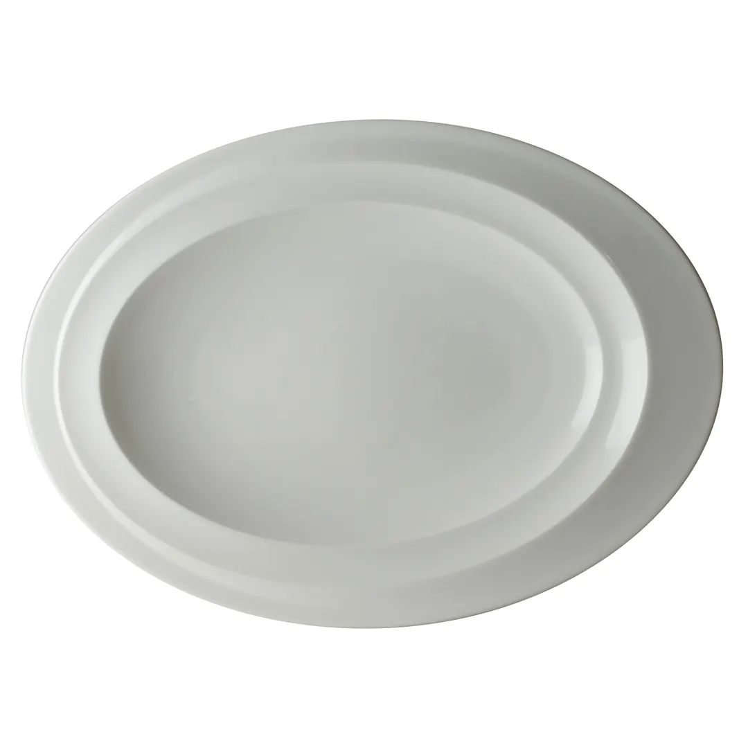 Steelite 41145ST1219 Oval Platter, 14" x 10.25" x 1.25", Tyfoon Bone China, Embossed Rim - 1 Dozen