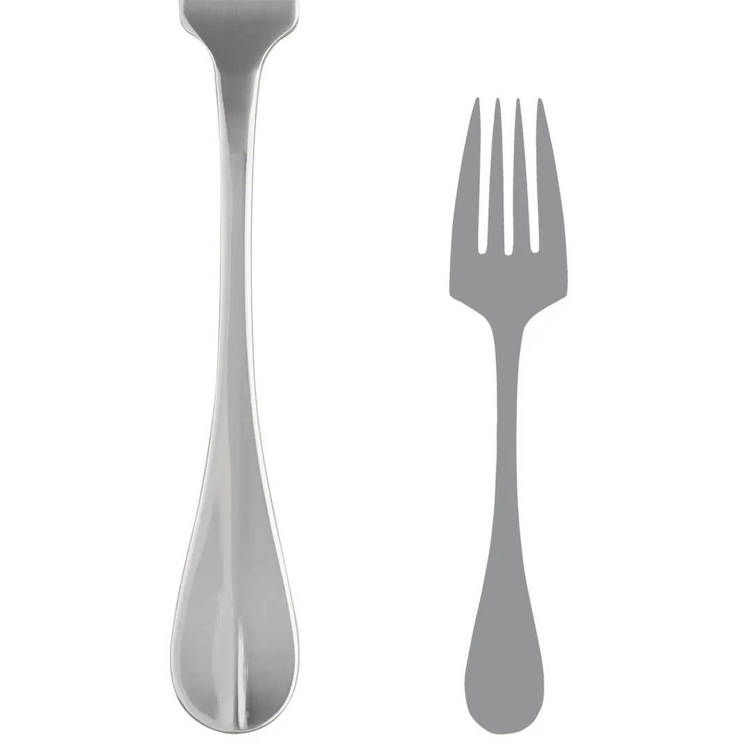 Steelite 5300S071 Serving Fork, 8.5", 18/10 Stainless Steel, WNK Finish, Baguette Style - 1 Dozen