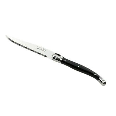 Steelite 5392S057 - 9" 1.2mm Serrated Steak Knife, Black Handle, 13/0 Steel, Laguiole - 6/Pack