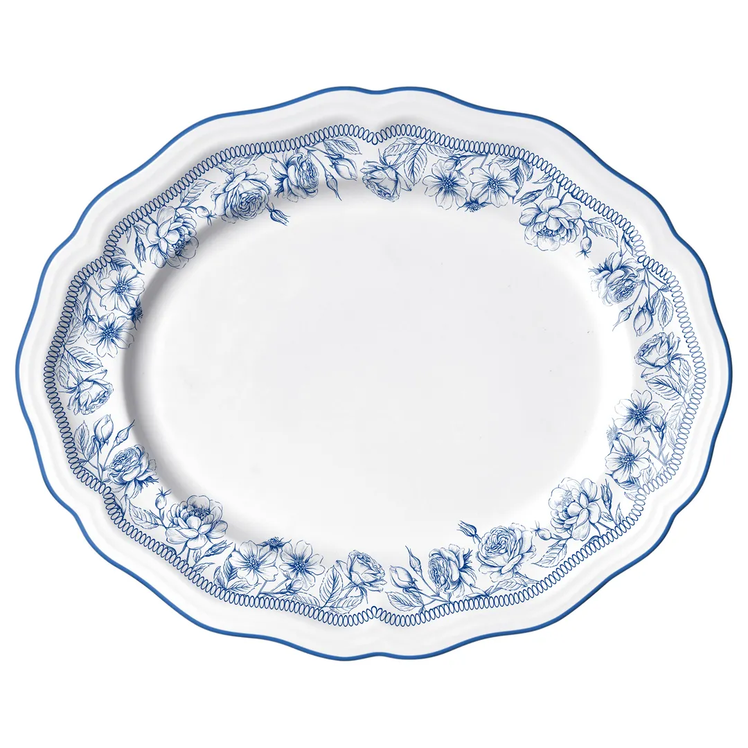 Steelite 62528FP817 Oval Porcelain Platter, 13" x 10.5" x 1", Hannah Blue Adelina Folio - 1 Dozen