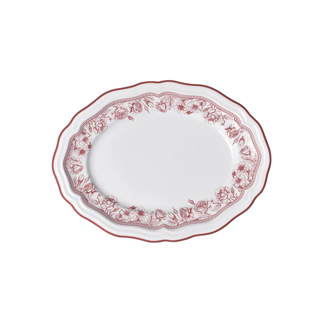 Steelite 62530FP818 Oval Porcelain Platter, 9.0" x 6.75" x 0.875", Hannah Maroon Folio, - 1 Dozen