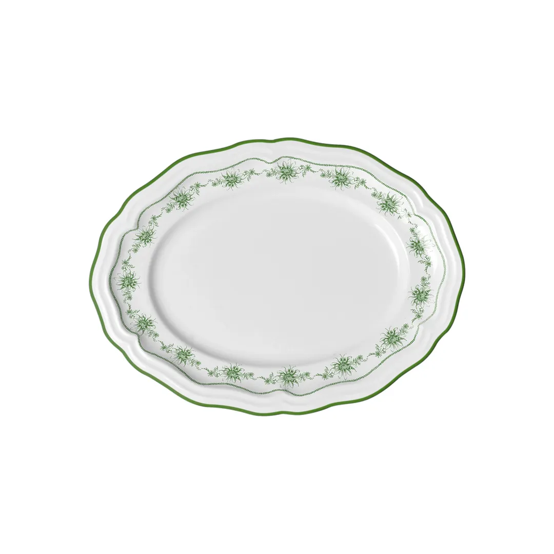Steelite 62534FP818 Oval Porcelain Platter, 9.0" x 6.75" x 0.875", Giselle Green Folio - 1 Dozen