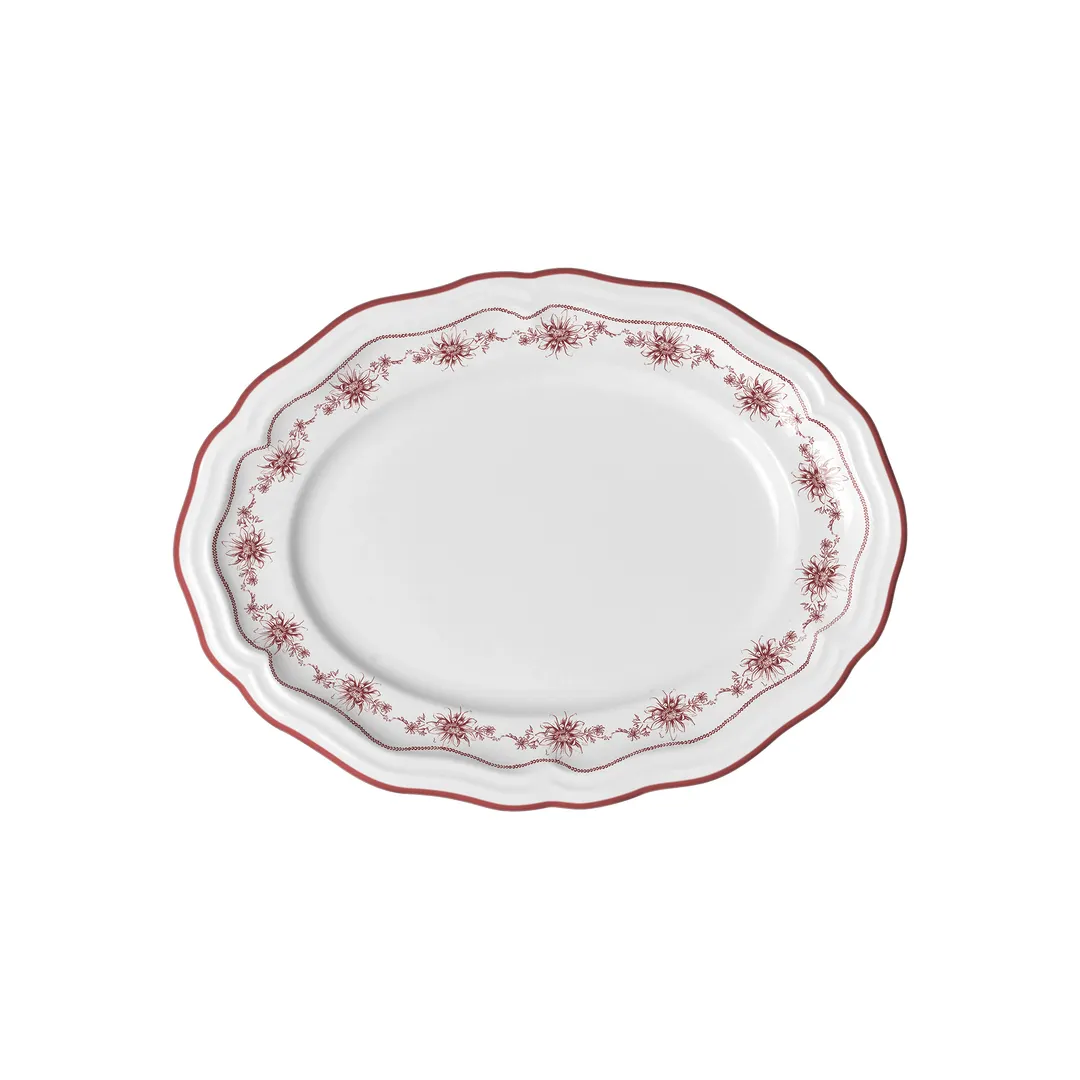 Steelite 62535FP818 Oval Porcelain Platter, 9.0" x 6.75" x 0.875", Giselle Maroon Folio - 1 Dozen