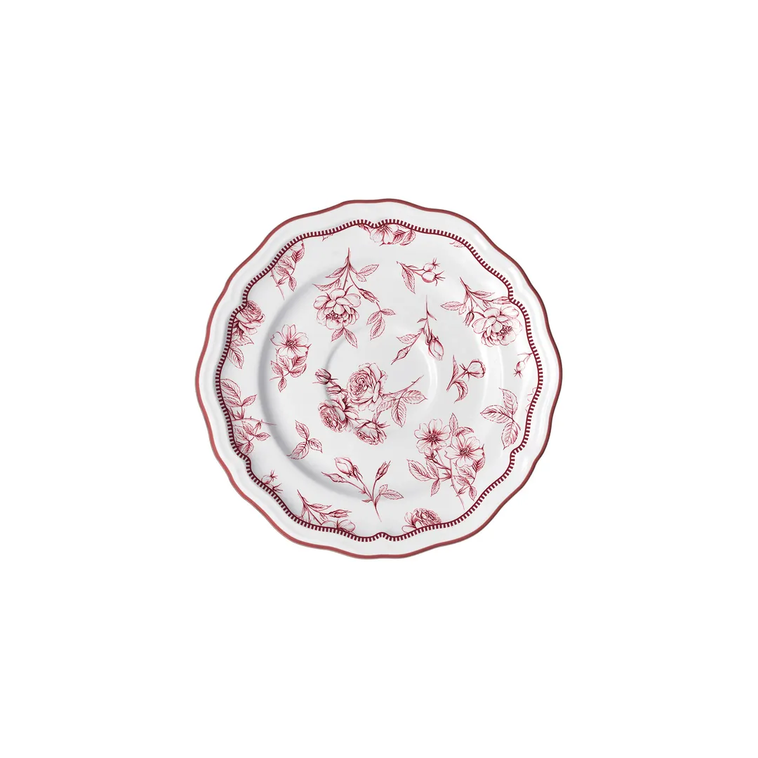 Steelite 62540FP821 Saucer – 6.5" x 0.75" Round Porcelain, Adelina Folio Maroon, - 1 Dozen