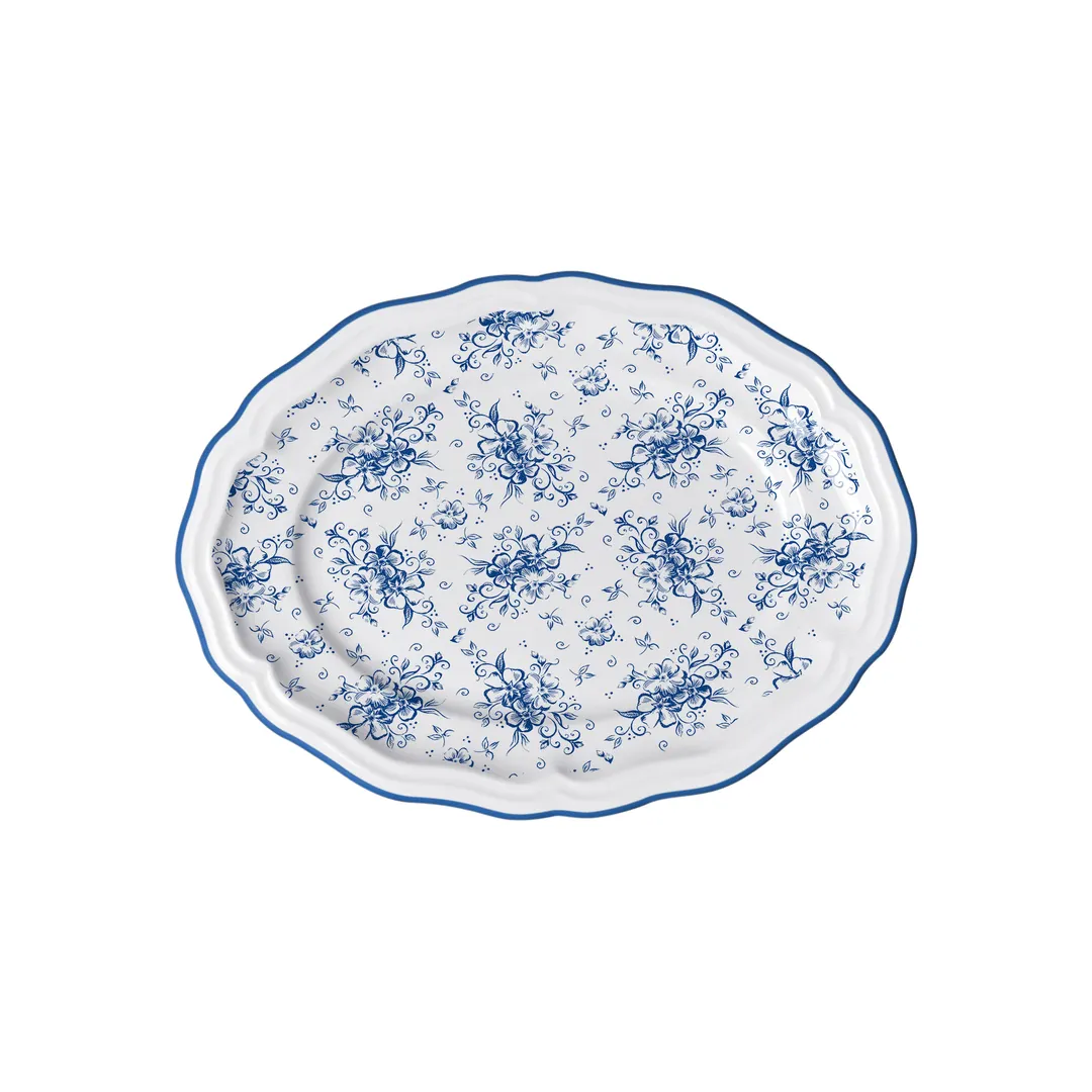 Steelite 62543FP818 - Oval Porcelain Platter, 9.0" x 6.75" x 0.875", Liliana Blue Folio - 1 Dozen