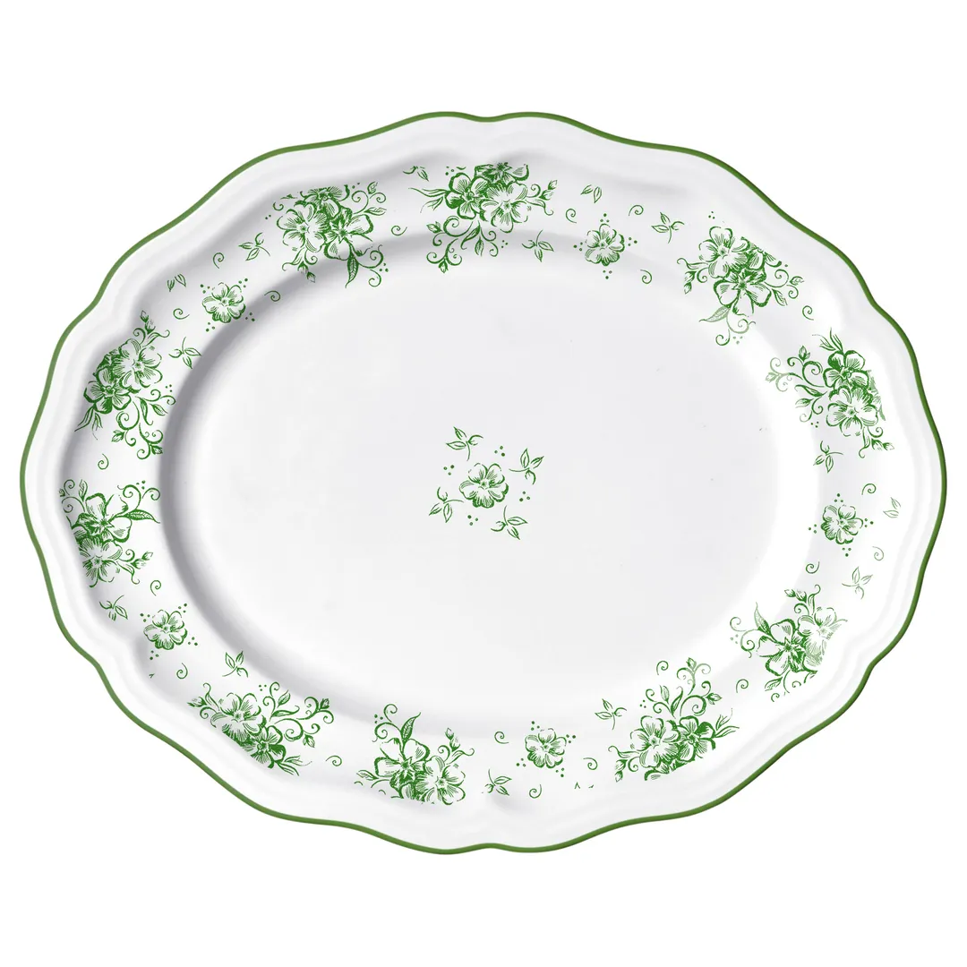 Steelite 62558FP817 Oval Porcelain Platter, Adelina Folio, Camille Green, 13" x 10.5" x 1" - 1 Dozen