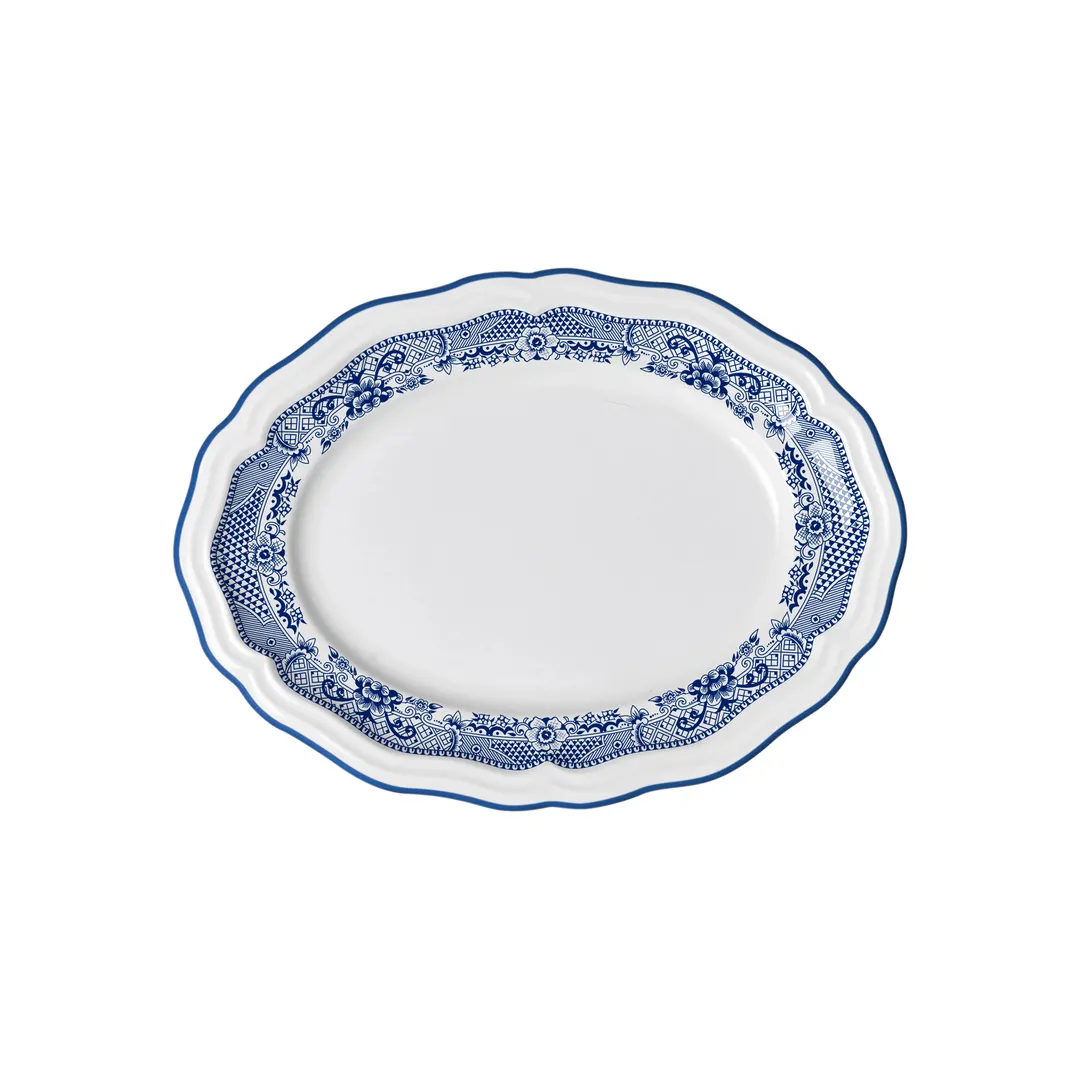 Steelite 62565FP818 - Oval Porcelain Platter, 9" x 6.75" x 0.875", Willow Rim Blue, Adelina - 1 Dozen